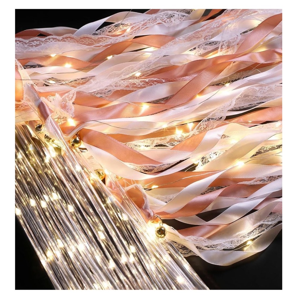 100 pcs wands ribbon streamers whit bells fairy light up